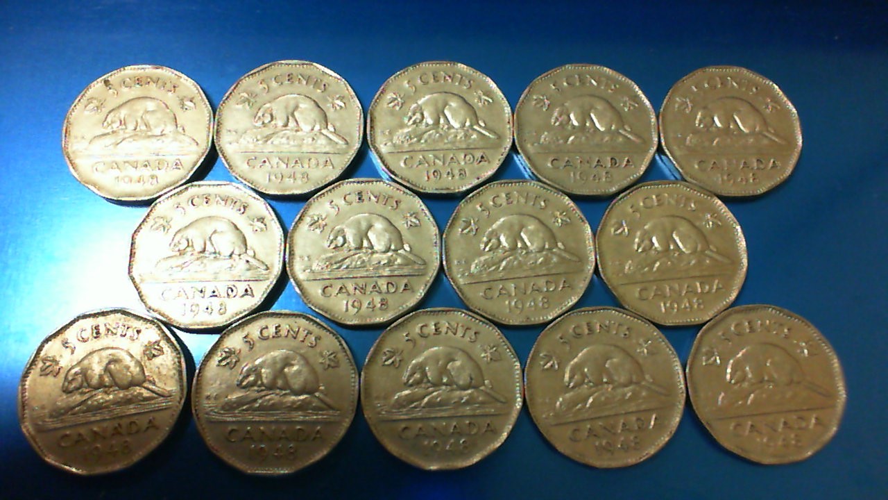 1948 Canada nickels - 14 of 1,810,789 minted 1948 Canada nickels - 14 of 1,810,789 minted